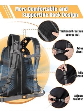 Men's Black Travel Backpack with Adjustable Chest & Waist Straps